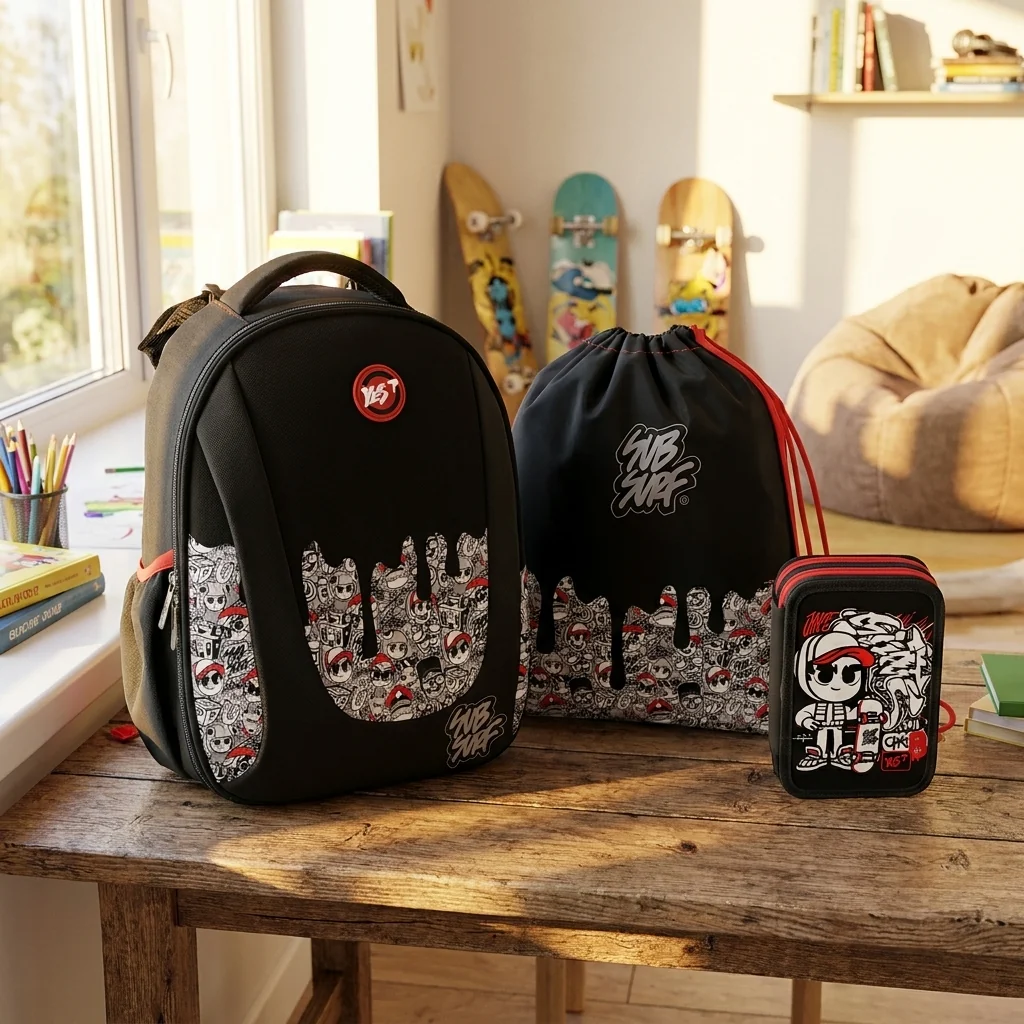 Шкільний набір Yes  H-28_Collection "SubSurf. Black and White" 3 предм. — Шкільні рюкзаки