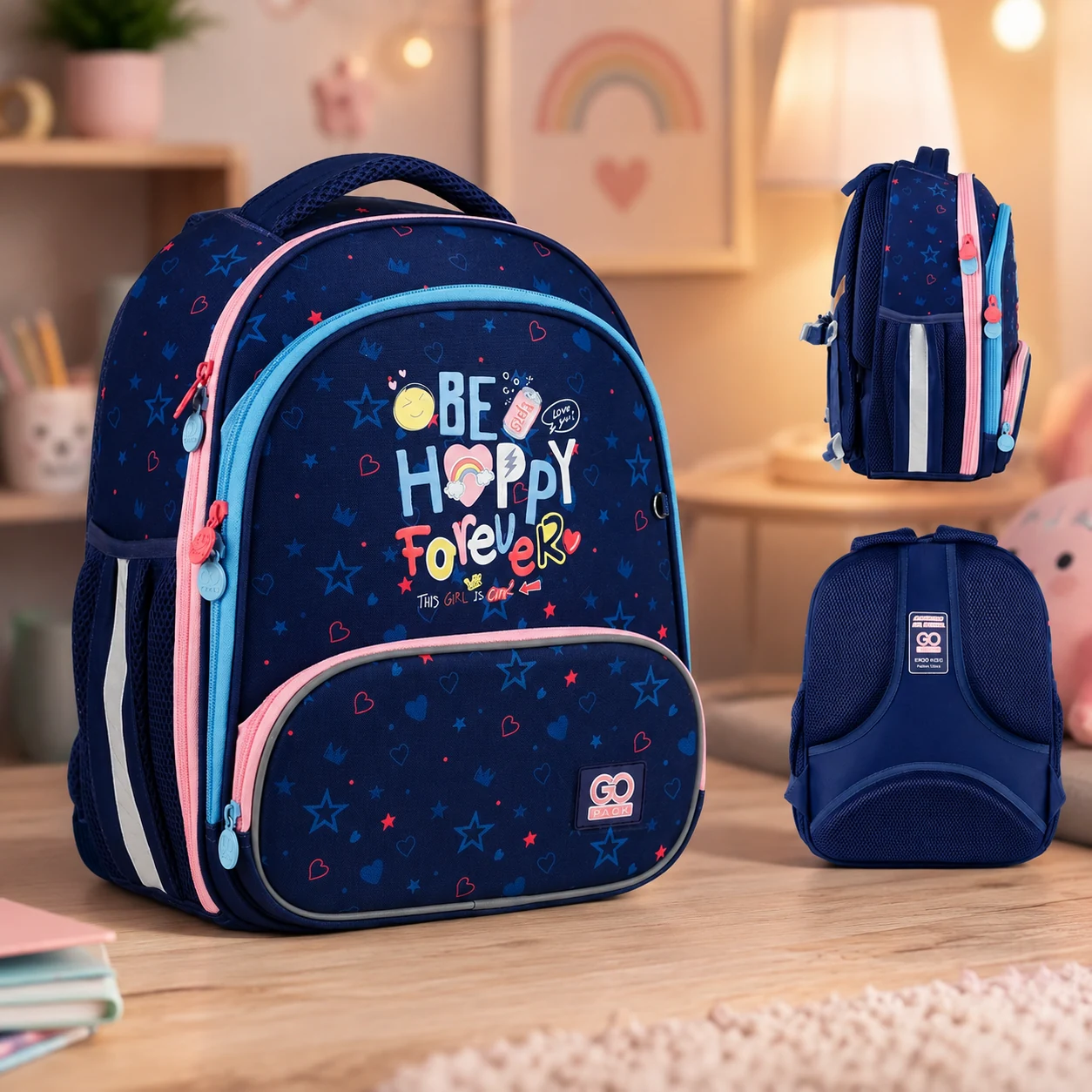 Рюкзак GoPack Education каркасний 597M-3 Be Happy — Каркасні ортопедичні