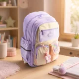 Рюкзак Maxi 18 брелок у формі м`якої іграшки-квітки + подвійна кишеня з помпонами 90187-purple — фото 1